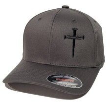 Christian Three Nail Cross Embroidered 2XL XXL FLEXFIT Dark Gray Cap Hat 6277