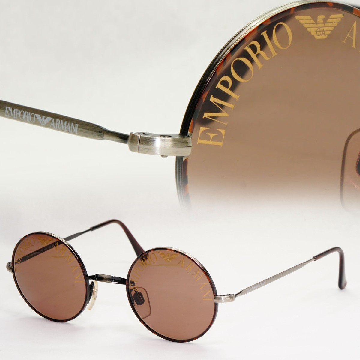 Emporio Armani 1997 Vintage Sunglasses Round Lens Print Brown 025