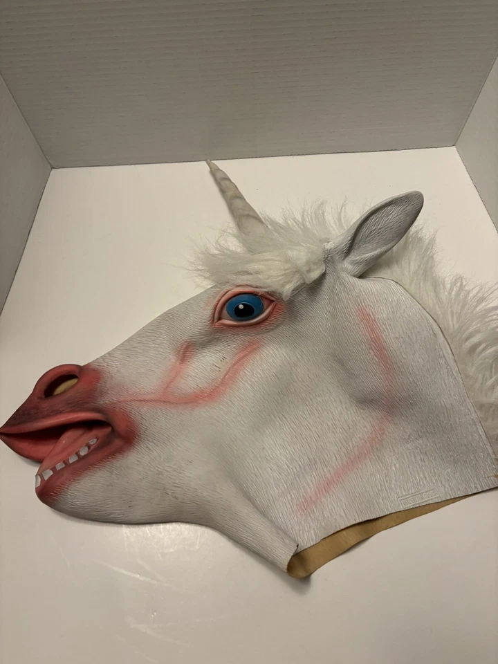 Unicorn Adult Over the Head Mask Seasonal Costume Latex Horse Mask - Image 2 of 3