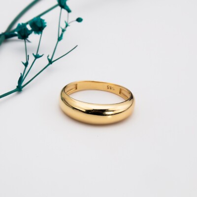 14K Real Gold Dome Band | 5MM Classic Solid Gold Ring Size 7 for Women