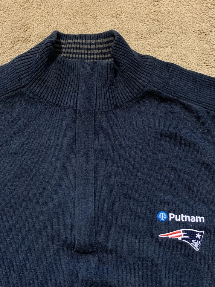 EUC Cutter & Buck NFL NEW ENGLAND PATRIOTS 1/4 Zip Cotton Sweater NAVY M MSP $95 - Image 3 of 4