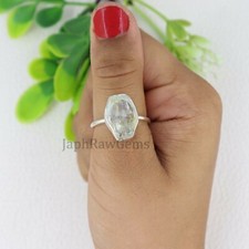 Natural Raw Aquamarine 925 Sterling Silver Uncut Gemstone Raw Stone Ring Jewelry
