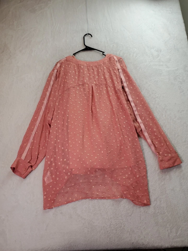 Lisa Rinna 衬衫背心女式 3X 码三文鱼透明瑞士圆点包裹 V 领 — 第 2/4 张图片