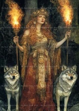 HECATE ART PRINT, Wolf Dogs Warrior Woman Wall Decor, Witchy Goddess Poster F724