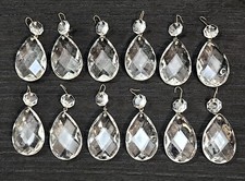 12 Vintage 2" Full-Cut Almond Teardrop Crystal Chandelier Prisms Two-Piece