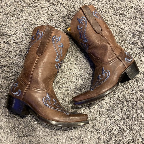 Old Gringo Women’s Brown Leather Blue Embroidered Western Boots Size 6.5 B - Picture 6 of 14