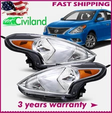 Headlights For 2015-2019 Nissan Versa Sedan Halogen Headlamp Assembly Left+Right