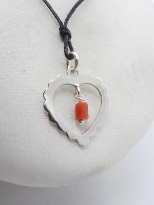 Cozzi Gioielli Heart Pendant 925 Silver Natural Red Coral Necklace for Women