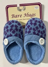 Bare Hugs Unisex size medium  13-1  slip on blue and purple textile slippers