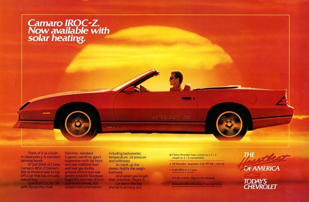 1988 Chevrolet Camaro IROC Z Solar Heating Ad (Convertible) POSTER