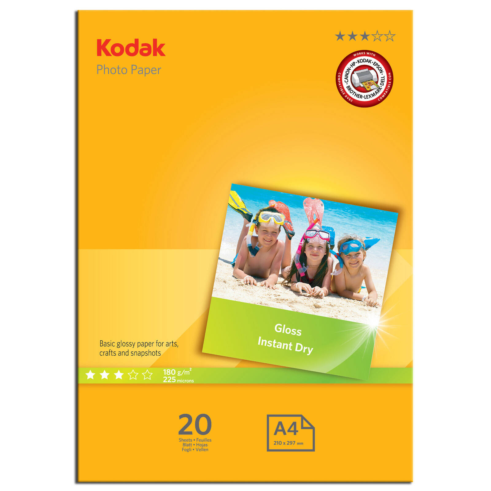 Kodak A4 (210x297mm) 180gsm Glossy Instant Dry Photo Paper 20 Sheets (5740-512)
