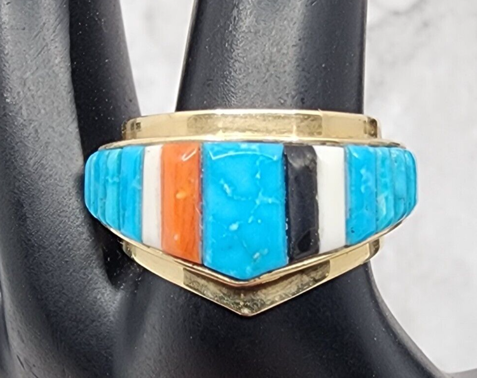 Stunning! Jim Bedah Navajo 14k Yellow Gold Turquoise Cobblestone