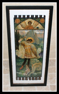 Russian Icon St Georg and Dragon, after Mikhail Nesterov, 1900