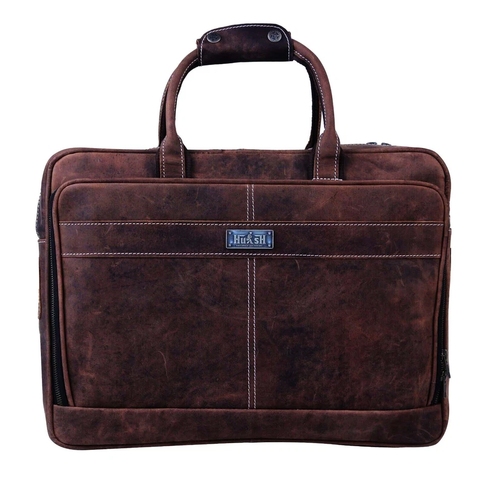 Bolso Mensajero de Cuero para Laptop para Hombres Bolso Mensajero de Cuero 18" Maletín de Cuero Genuino Foto 3 de 4