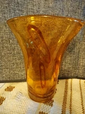 Vintage glass vase  amber  art  Glass  deco heavy glass 