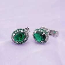 2Ct Round Cut Lab-Created Emerald Men's Charming Cufflinks 14k White Gold Plated