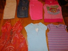 7 pc GIRLS CLOTHES SIZE 8 - 2 PANTS 3 SHIRTS 1 HOODIE 1 SHORTS NICE DEAL  431