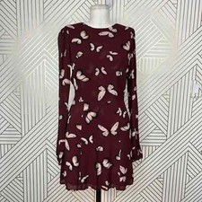 Reformation Butterfly Print Long Sleeve Mini Dress Maroon Red Size 2