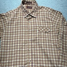 Levi's Shirt Mens Large Brown Tartan Plaid Button Down Western Vintage Made USA
