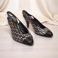 Vintage Two Tone Cap Toe Pumps 70's 80's Slingback Heels Handmade Shoes Eu35-36