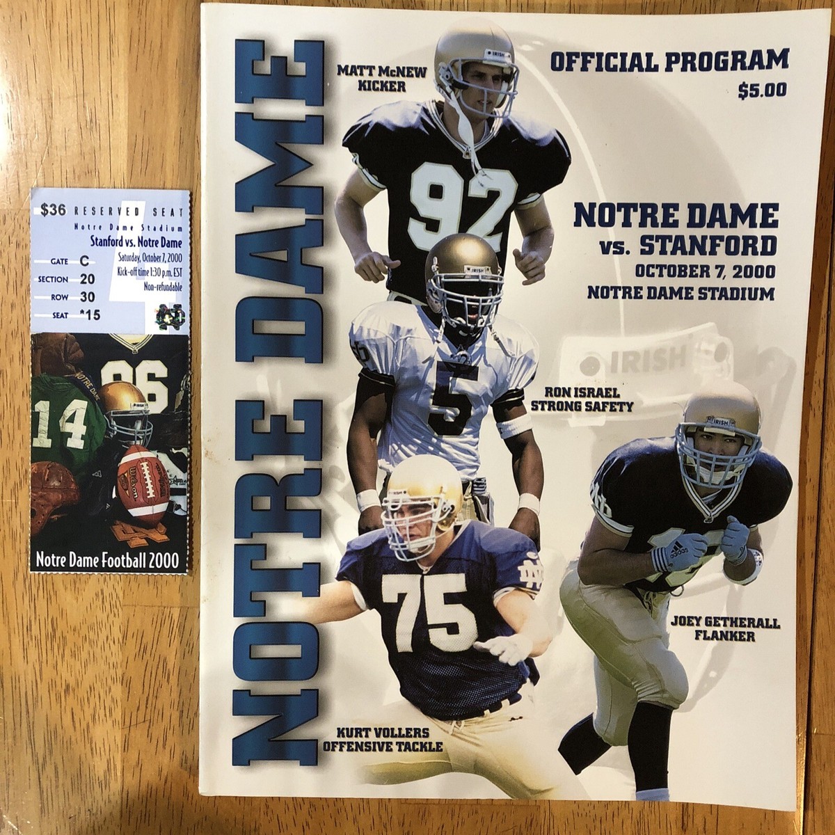 2000 NOTRE DAME FIGHTING IRISH VS STANFORD PROGRAM TICKET~ NICE