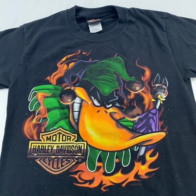 vtg 2009 HARLEY DAVIDSON LOONEY TUNES DAFFY DUCK MORGANTOWN WV T-Shirt XS biker