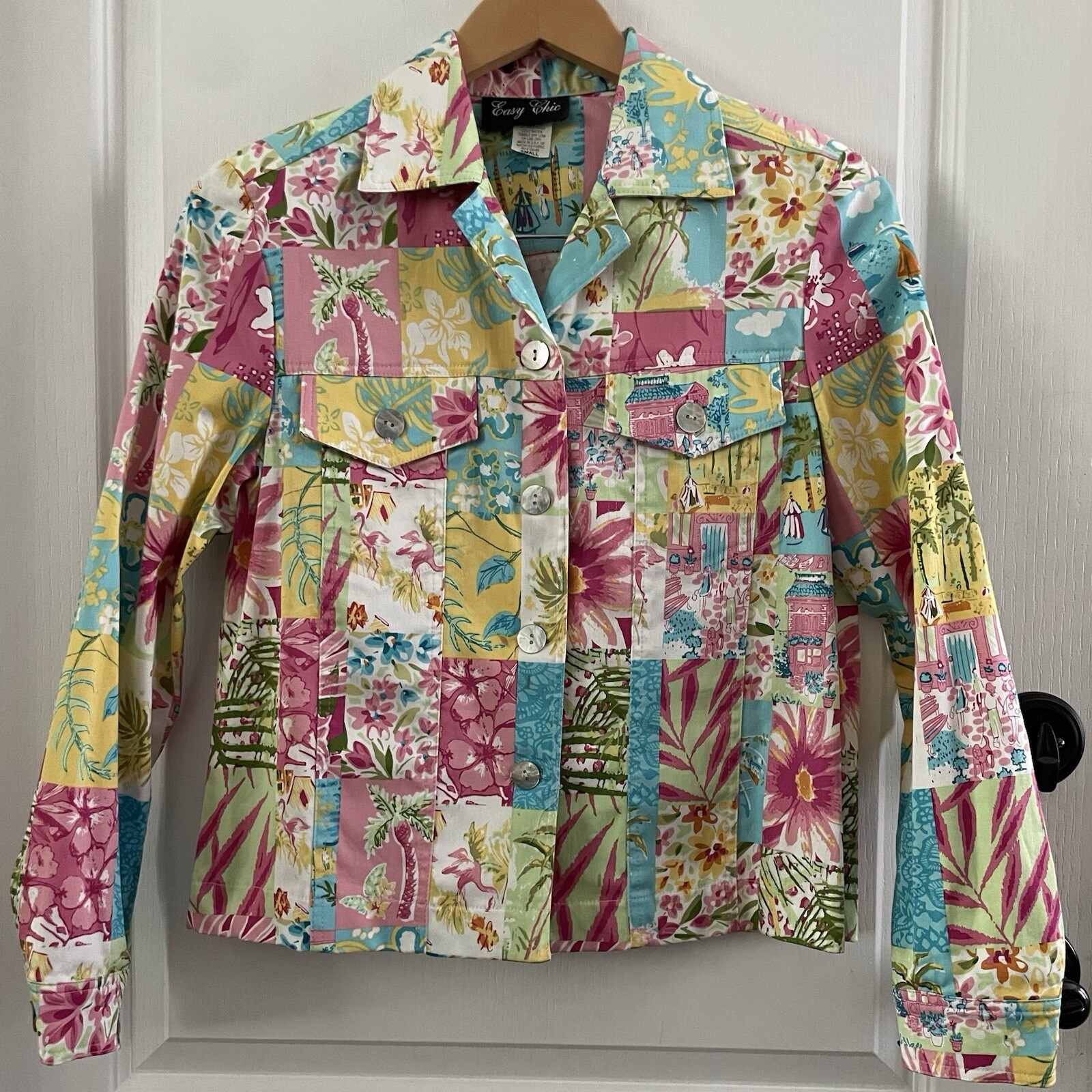 Easy Chic Pink Yellow Green Patchwork Floral Flam… - image 1