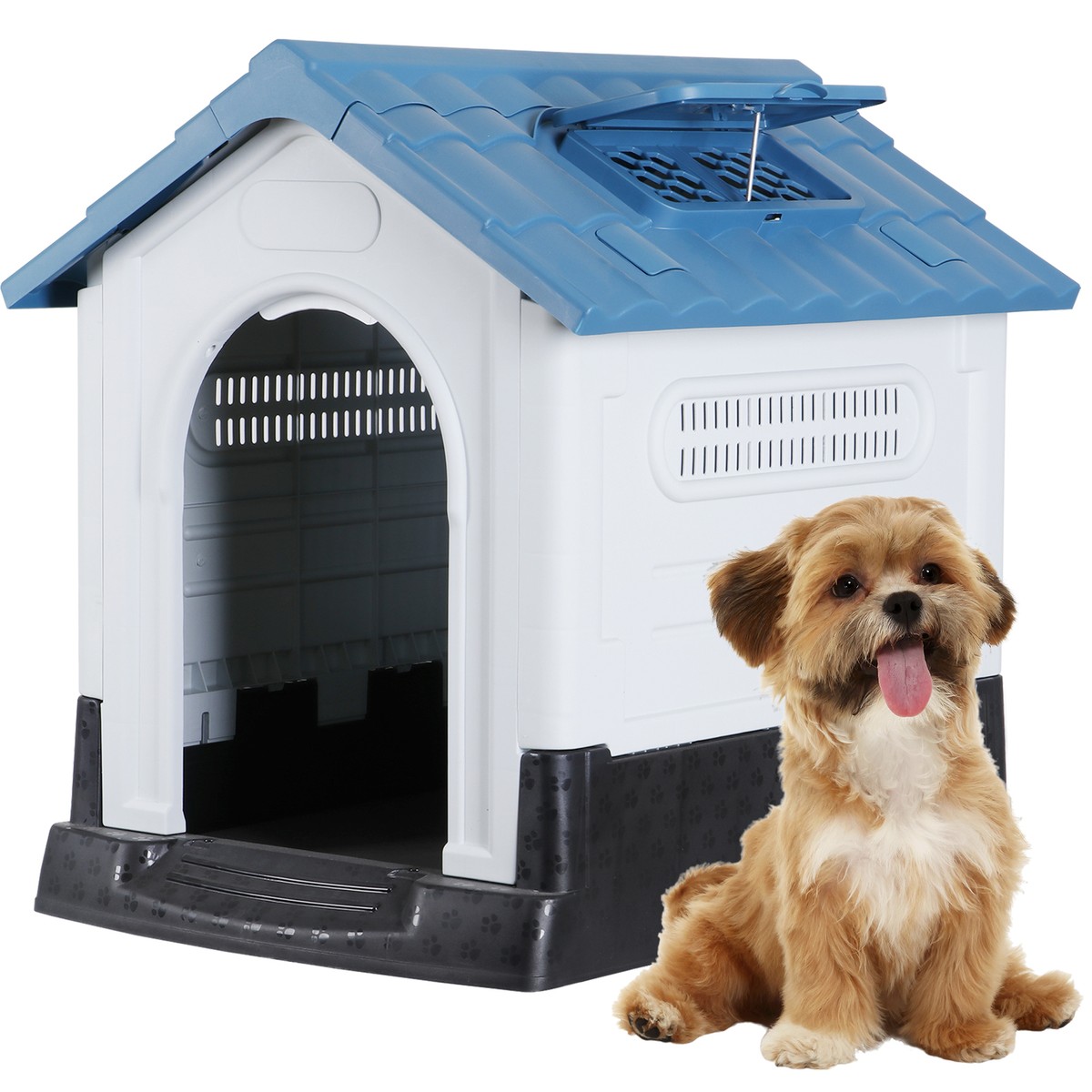 Waterproof Pet Dog House Puppy Shelter Kennel w/ Roof Skylight