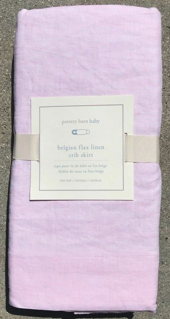 Pottery Barn Kids Belgian Flax Linen Crib Skirt Pink For Sale