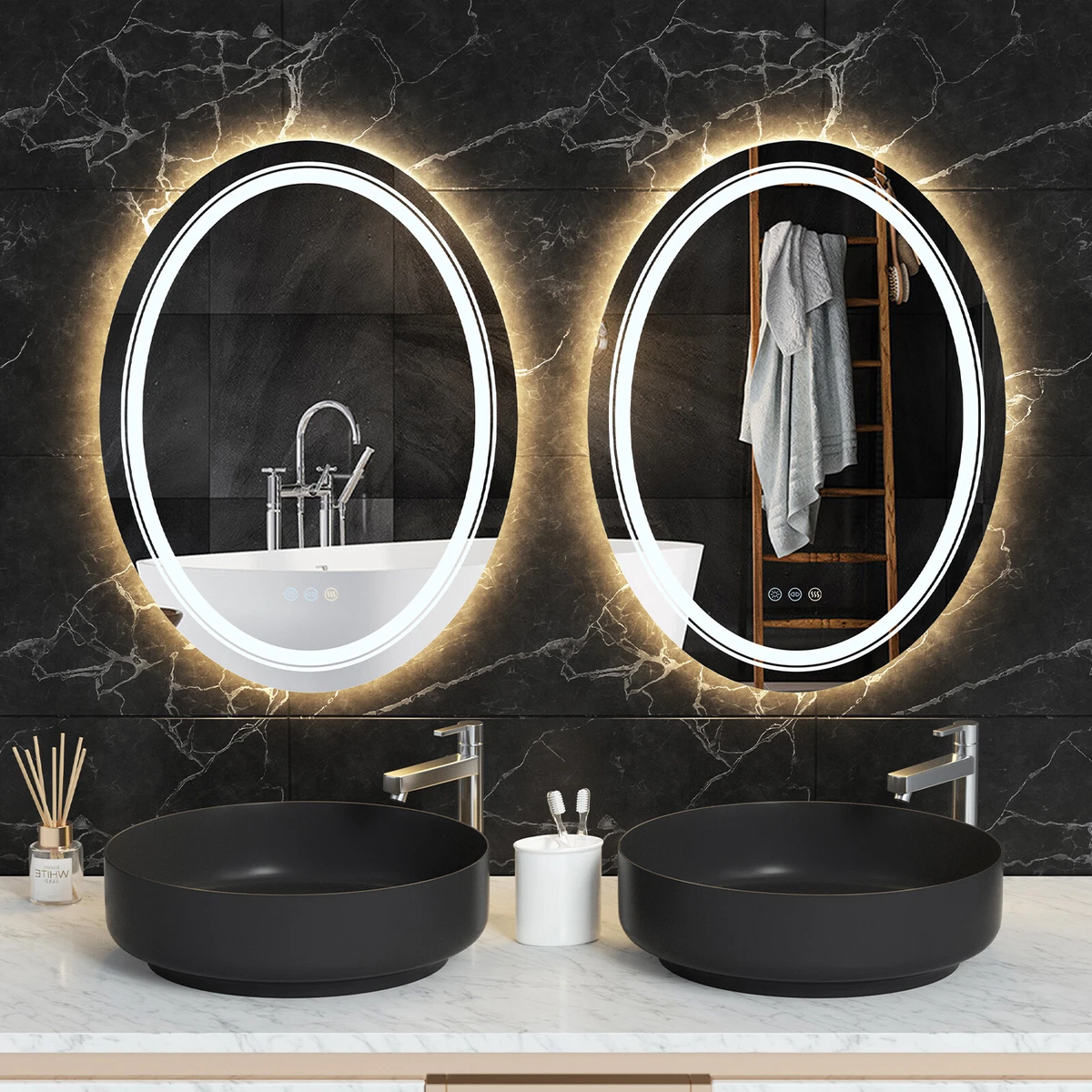 Backlit oval bathroom mirror outlet