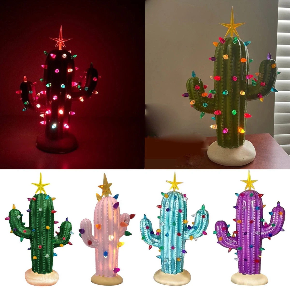Cactus Christmas Tree With Lights Lighted Resin Ceramic Christmas