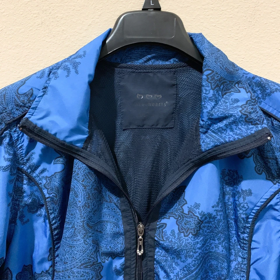 Three Hearts Women's Sz Large Jacket Polyester Lightweight Blue Print Full Zip - Imagem 3 de 4