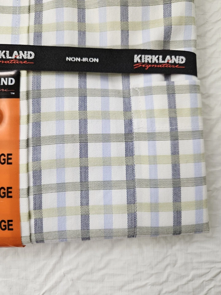 Kirkland Signature Shirt Men 2XL/2XX White Blue Green Stripe Button Long NWT - Image 2 of 4