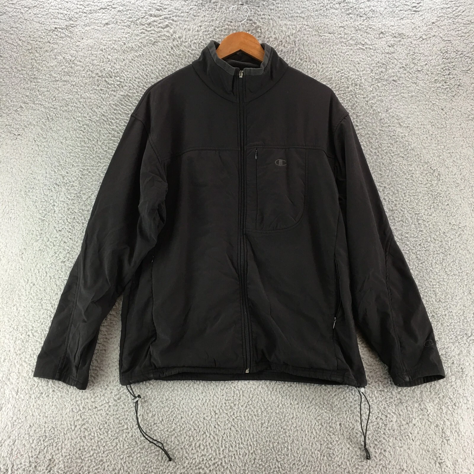 Champion Soft Shell Jacket Mens Medium Black Long Sleeve Zip Up Front Pockets