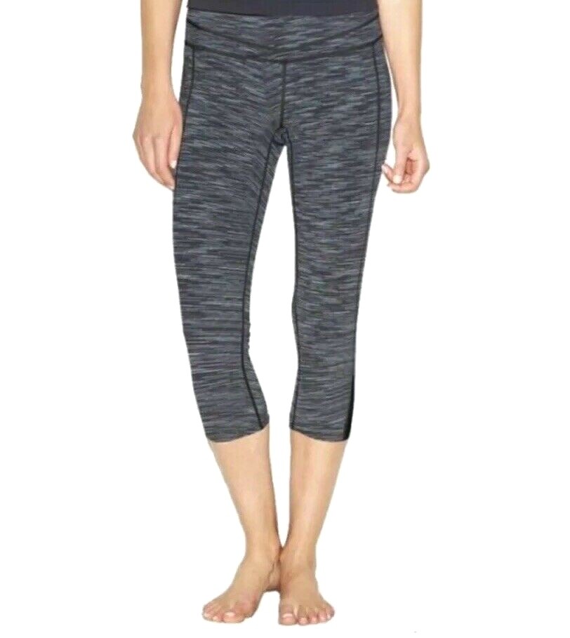 Lucy Hatha Capri XS Black Gray Spacedye Crop Pants Leggings