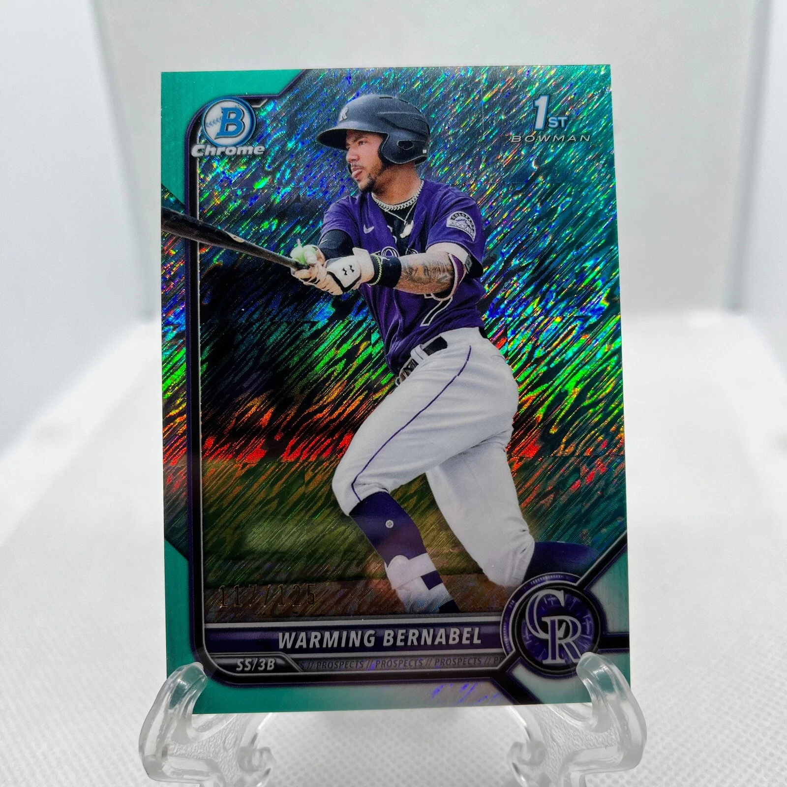 2022 Bowman Chrome Prospect Aqua Shimmer #BCP-46 Warming Bernabel /125