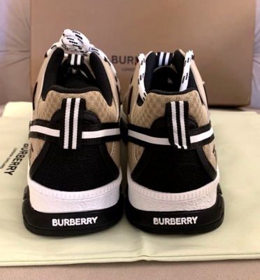 BURBERRY MEN UNION RS5 MIX TECH STRIPE LOW TOP SNEAKERS, BEIGE, SZ