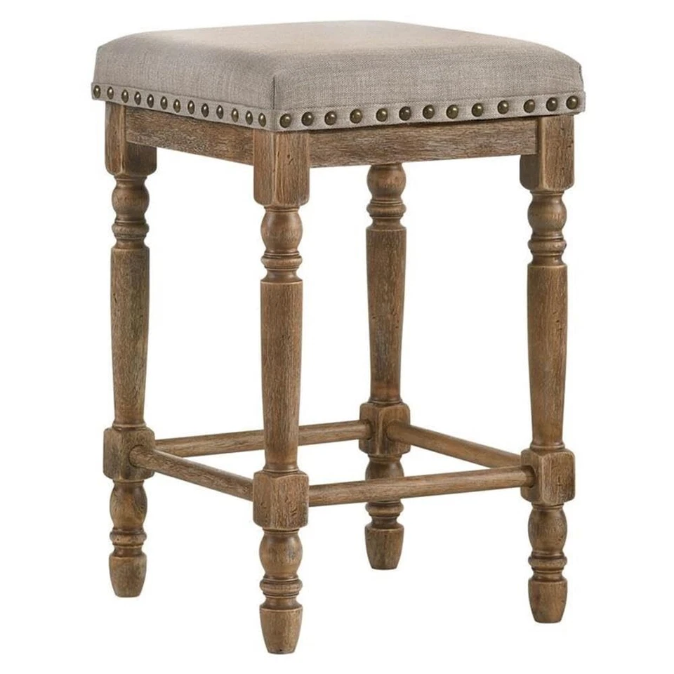 FARSIRIS FABRIC COUNTER HEIGHT STOOL IN BEIGE AND WEATHERED OAK - Image 4 of 4