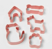 NEW Dog Cookie Cutter 5pc Set Stainless Steel Dog Bone Paw Doghouse Threshold 