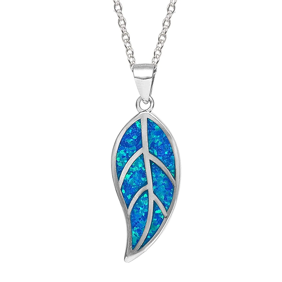 925 Sterling Silver Beautiful Stylish Mystic Blue Leaf Pendant Chain For Girls