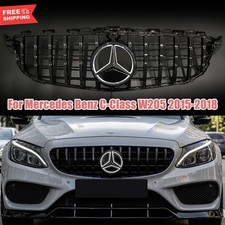 For 2015-2018 Mercedes Benz W205 C300 C43 Glossy Black Front Grille Wled Emblem