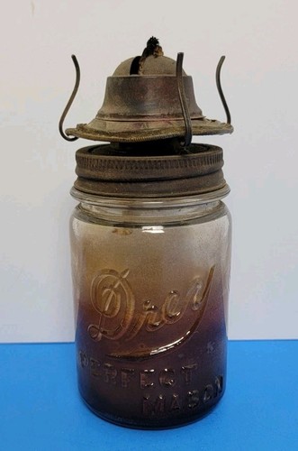 Vintage Drey Mason Jar Oil Lamp Burner Screw On With Wick