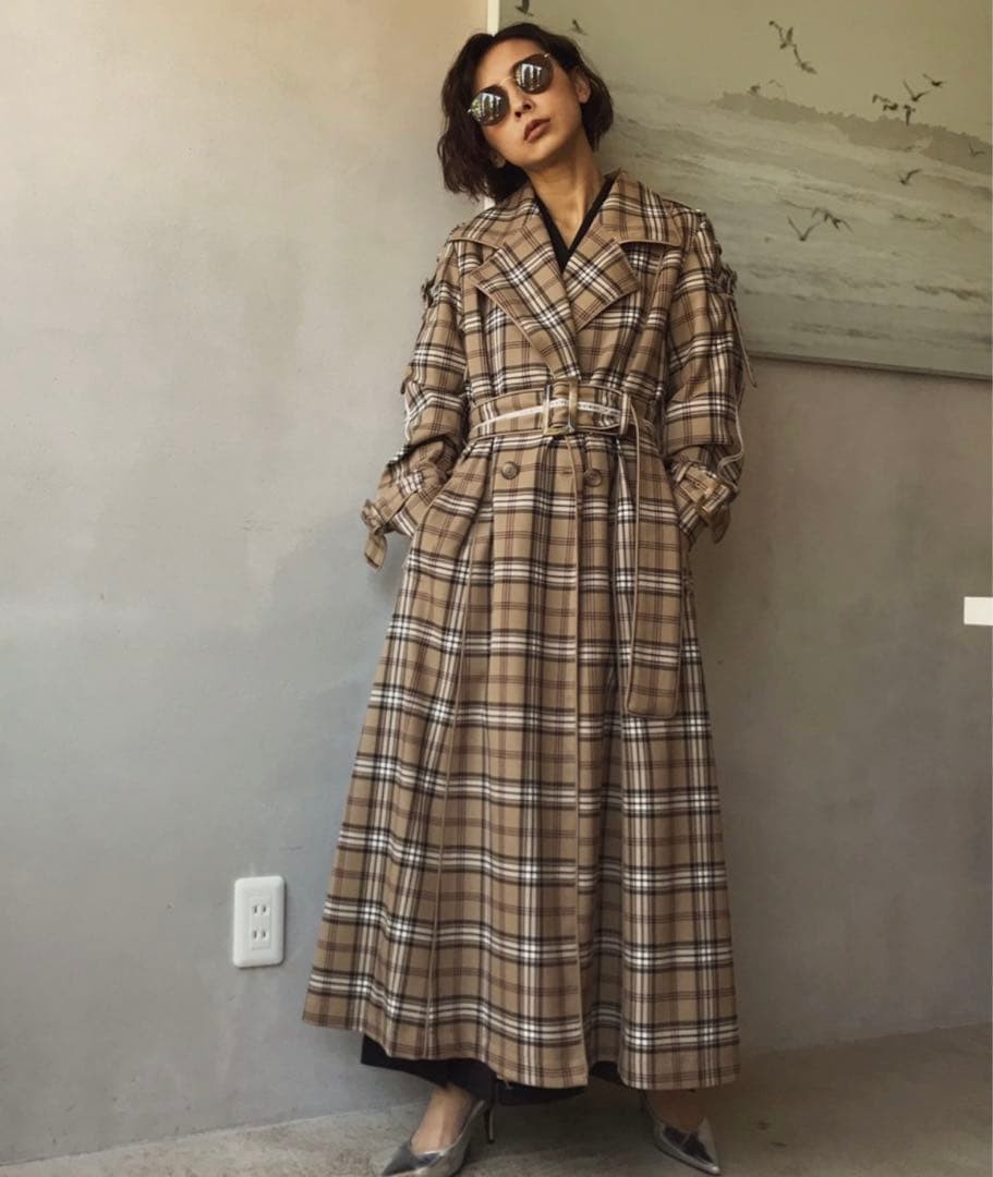 Ameri Vintage Pass Code Check Coat Beige Size M N… - image 3