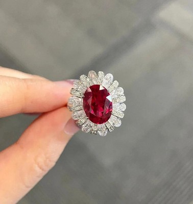 6.00 Ct Oval Cut Certified Natural Ruby Diamond Wedding Ring Real 14k White Gold
