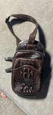 Brown Crocodile Embossed Men's Crossbody Shoulder Bag Zip Closure Animal Print