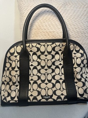 Coach Signature Monogram Satchel Top Handle Zip Black/Beige Bag Charm