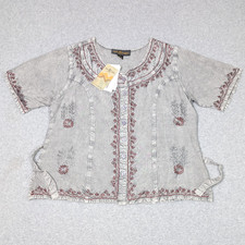 Agan Traders Button Top Womens Large Embroidered Tie Back Boho Fairycore NEW