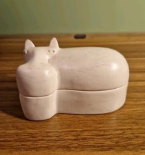 Handmade Carved Soapstone Hippo Trinket Box 13cm By 7cm From Kenya