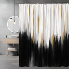 Modern Black and White Shower Curtain with Gold Accents