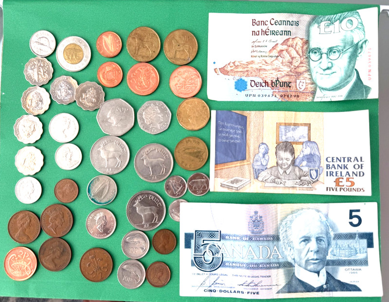 Rare Central Bank Of Ireland Pounds  Paper + Coins | Also Bahamian and Canadian